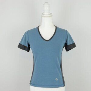Mountain Hardwear Women's Small Blue & Gray V-Neck Semi Fitted Short Sleeve Tee